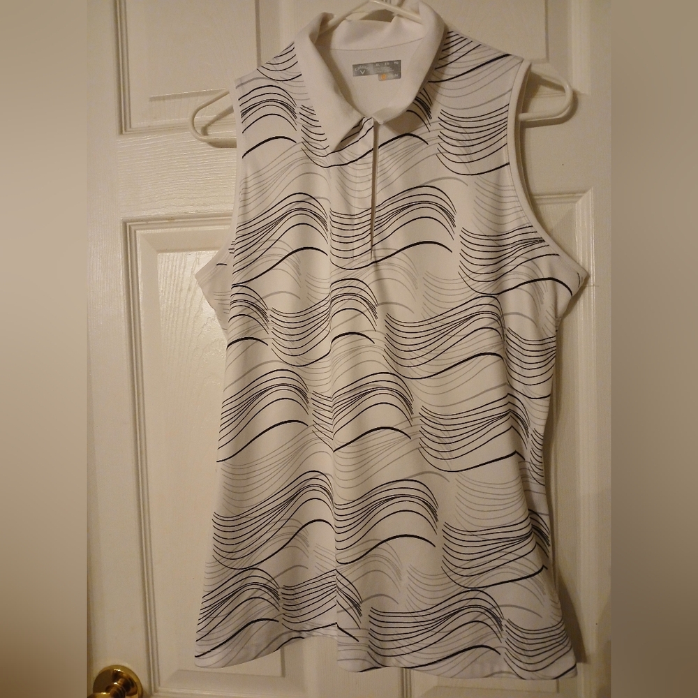 Callaway Sleeveless Performance Womens Golf Polo Black & White Wave Pattern- XL - Picture 6 of 7